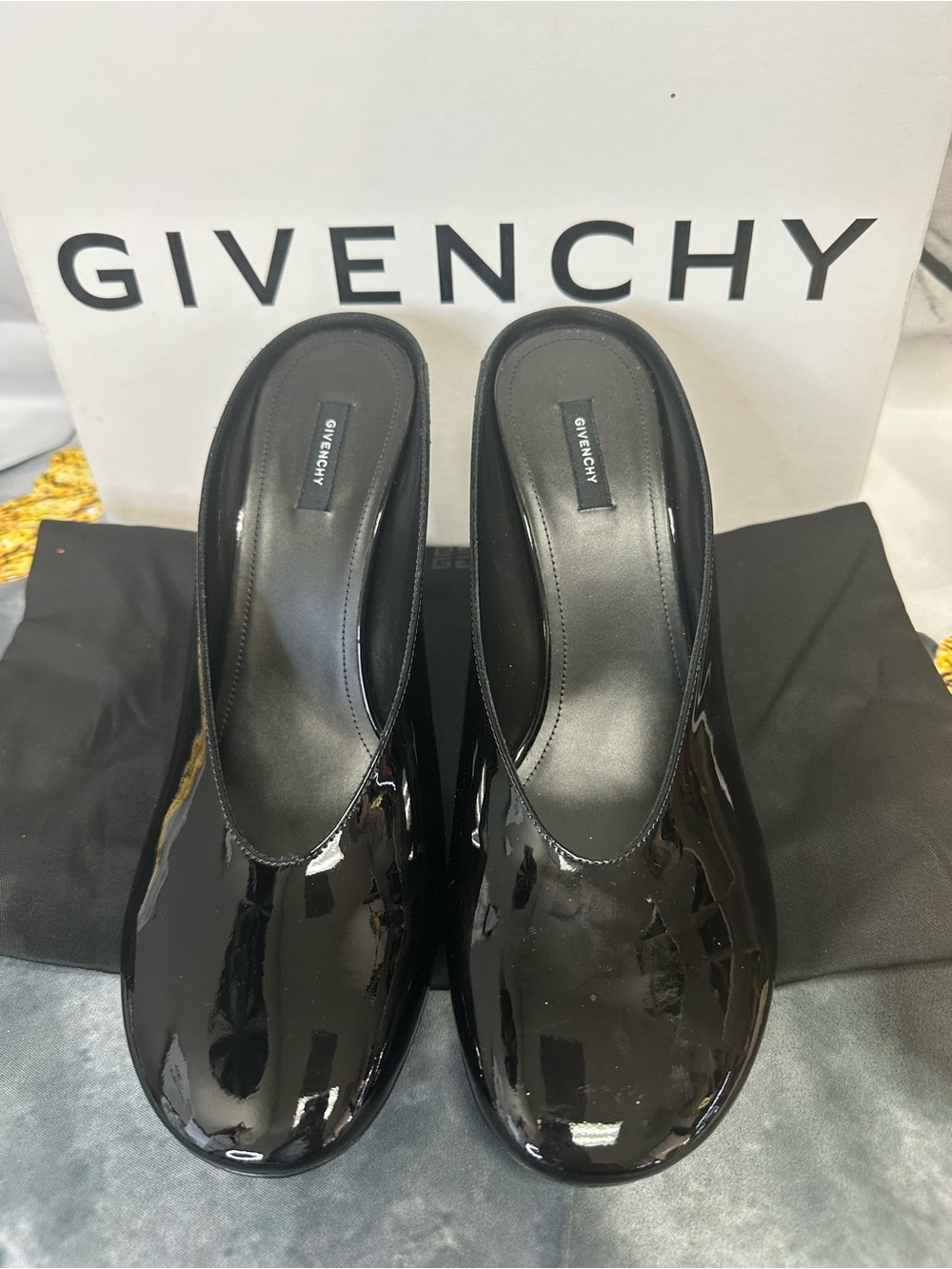 Givenchy Women's Black Patent Leather Slip-On Mules size 39